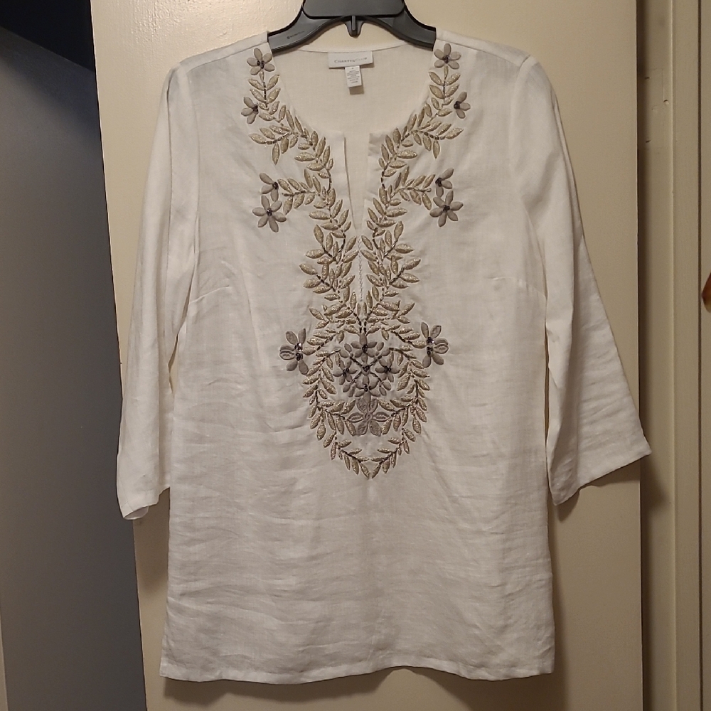 Charter Club Cream Tunic with Floral Embroidery